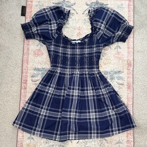 Hill House Home navy plaid Naia smocked mini nap dress